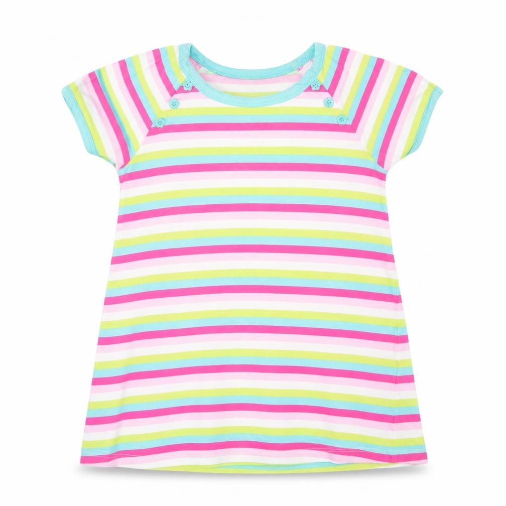 Indigo Girls Multicoloured Striped Cotton Basic T-Shirt Size 6-7 Years Crew Neck Pullover - Pink, White, Green, & Blue