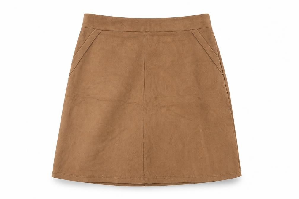 Front view of Tu women’s brown polyester a-line skirt, size UK 8, zip