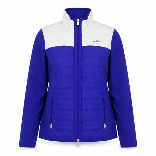 Front view of Lauren Active women’s blue jacket, size S, zip