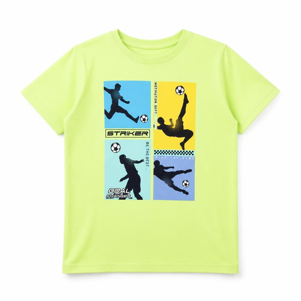 Dunnes Stores Boys Green Cotton Basic T-Shirt Size 8-9 Years Round Neck Pullover - Football