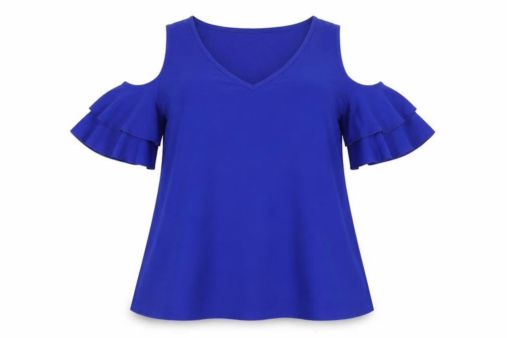 SHEIN Womens Blue Polyester Basic Blouse Size 12 V-Neck