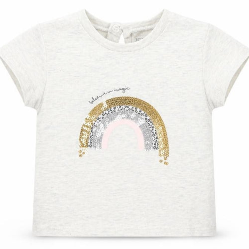Jeff&Co Girls Grey Cotton Basic T-Shirt Size 18-24 Months Round Neck - Rainbow
