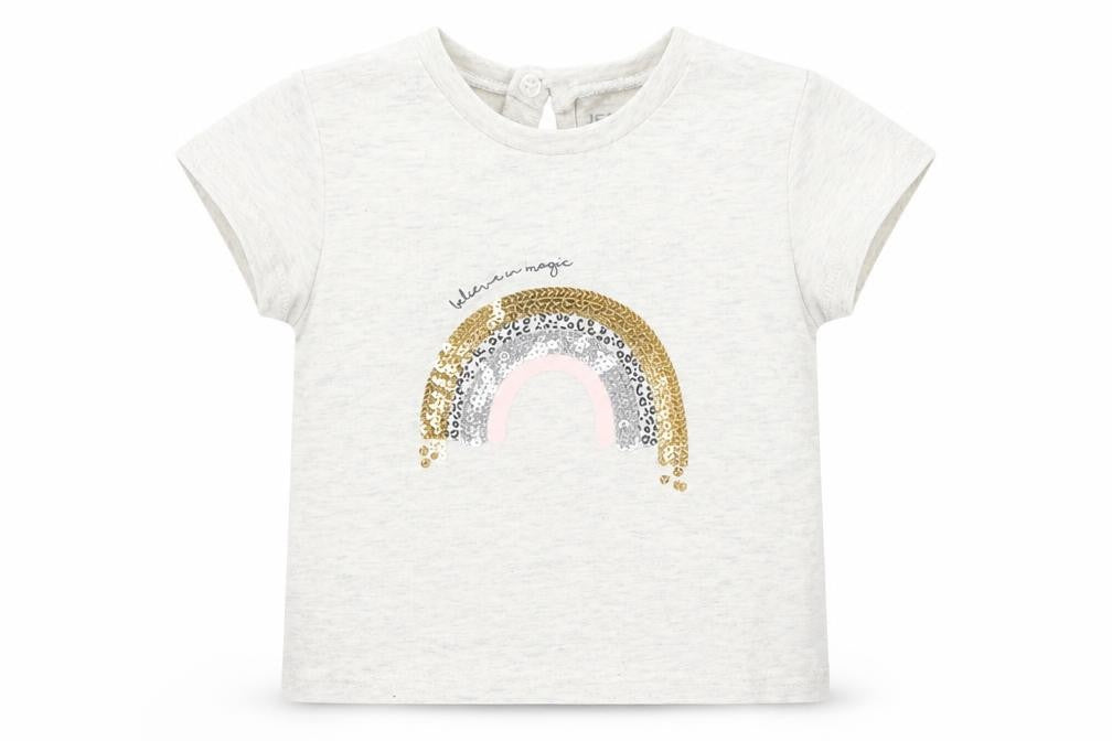 Jeff&Co Girls Grey Cotton Basic T-Shirt Size 18-24 Months Round Neck - Rainbow