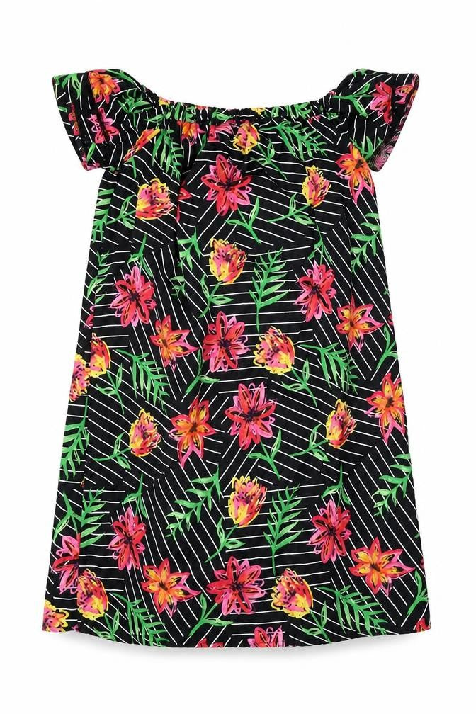 Front view of Primark women’s black floral polyester sheath, size UK 8, boat neck pullover