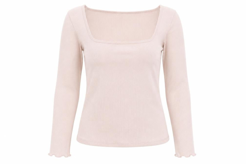 Front view of Stradivarius women’s pink square neck viscose jumper, size L