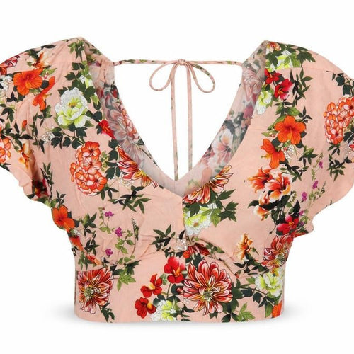Dotti Womens Pink Floral Viscose Cropped Blouse Size 12 V-Neck