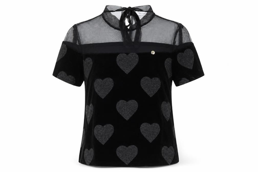 Rinascimento Womens Black Geometric Polyester Basic Blouse Size S High Neck