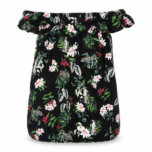 Front view of Primark women’s multicoloured geometric polyester jersey blouse, size UK 8, off the shoulder - leopard