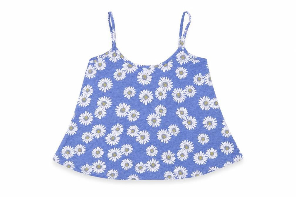 Influence Womens Blue Floral Viscose Cropped Tank Size S Round Neck