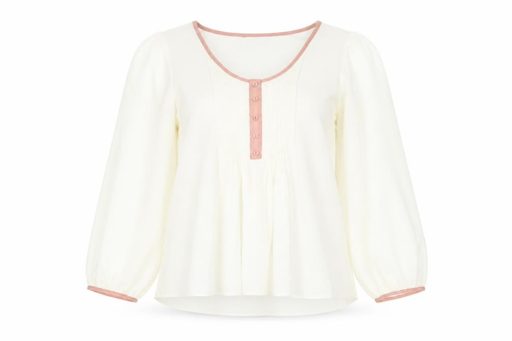 Front view of Peacocks women’s ivory polyester jersey blouse, size UK 12, round neck