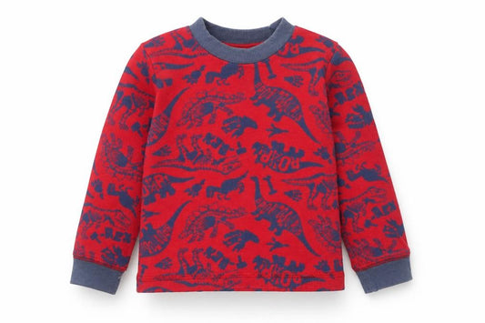 Front view of Tu boys’ red geometric cotton basic t-shirt, size 18-24, months round neck pullover - dinosaurs