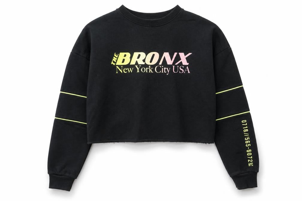 Front view of New Look girls’ black polyester pullover sweatshirt, size 12-13, years pullover - the bronx new york city