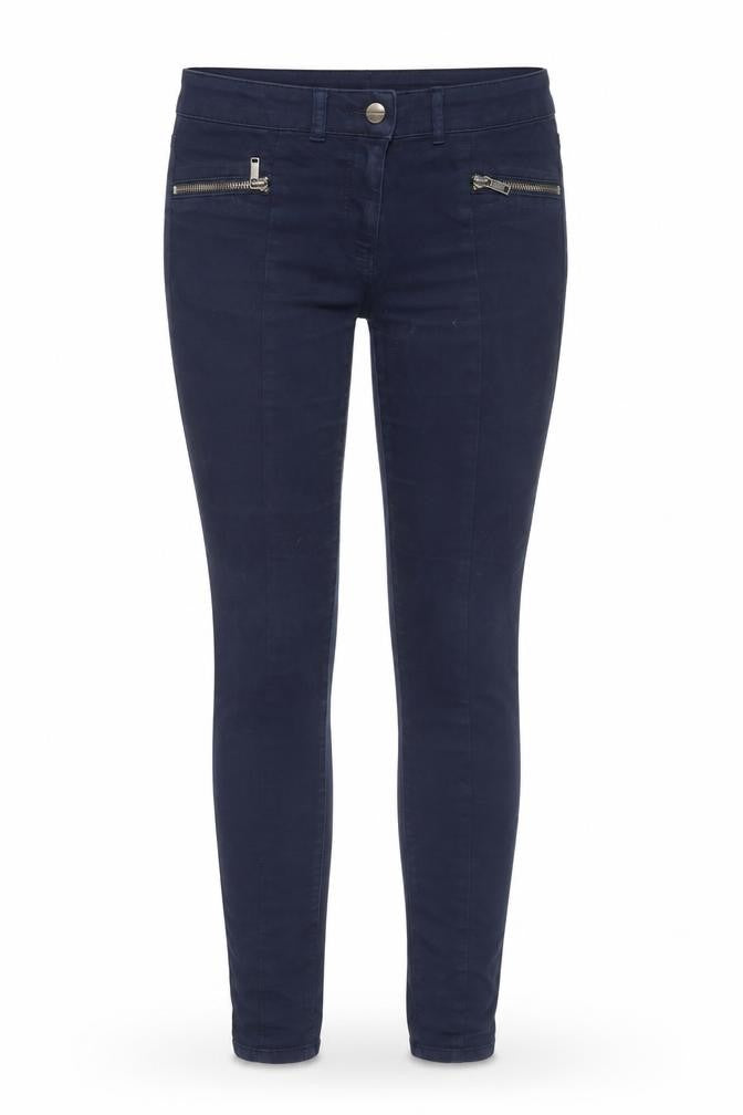 Front view of Next women’s blue cotton skinny jeans, size UK 10, 28-inch leg regular button
