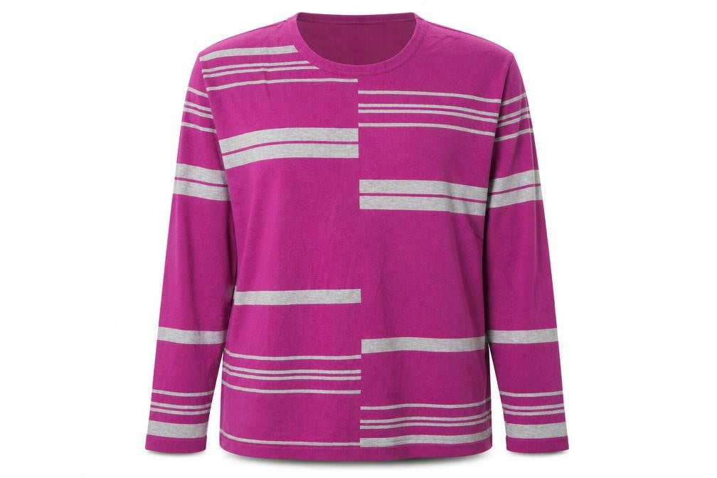 Front view of Paramour women’s purple round neck striped nylon jumper, size XL