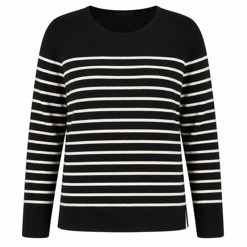Kirkland Signature Womens Black Round Neck Striped Viscose Pullover Jumper Size L