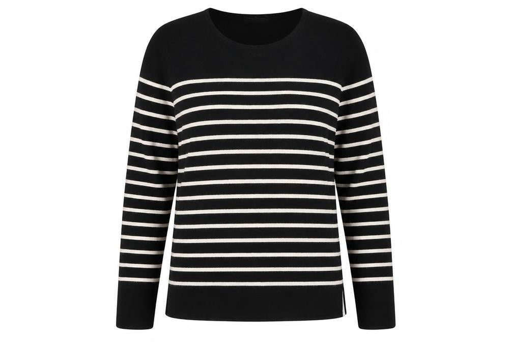 Kirkland Signature Womens Black Round Neck Striped Viscose Pullover Jumper Size L