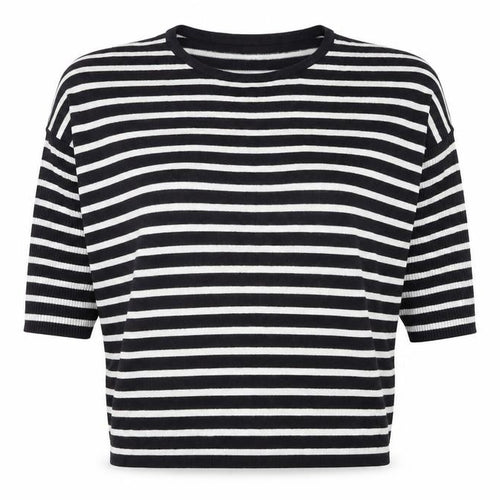 Saint Tropez Clothing Womens Black Round Neck Striped Viscose Pullover Jumper Size XS