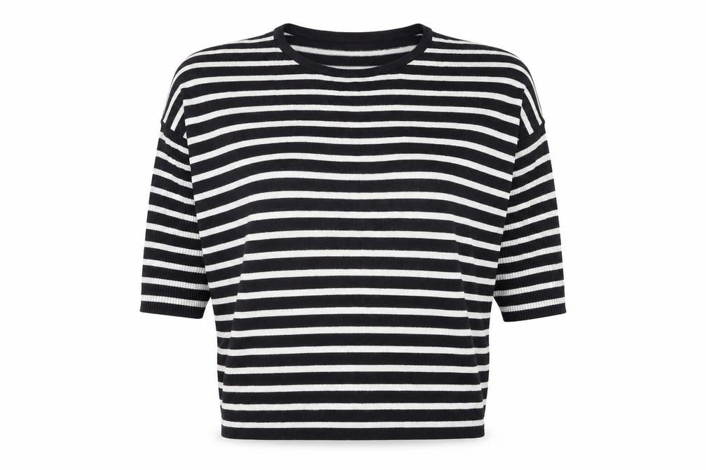 Saint Tropez Clothing Womens Black Round Neck Striped Viscose Pullover Jumper Size XS