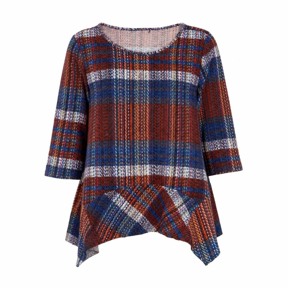Front view of Preworn women’s multicoloured round neck check polyester jumper, size XL