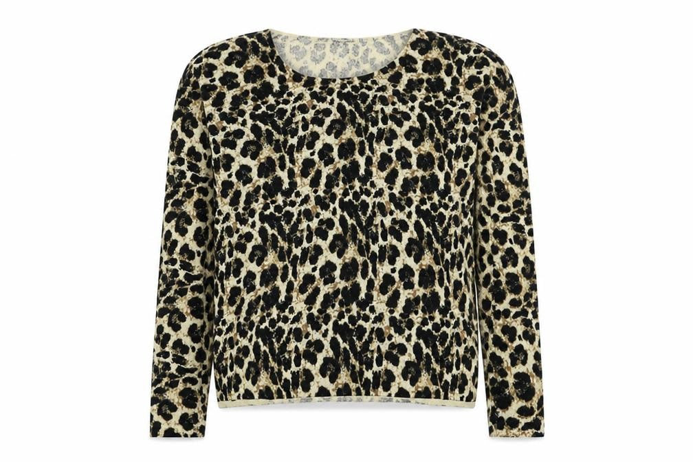 ESMARA Womens Brown Round Neck Animal Print Cotton Pullover Jumper Size 10