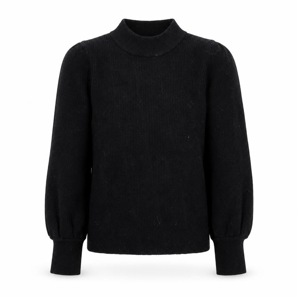 Front view of F&F girls’ black mock neck viscose jumper, size 9-10, years pullover