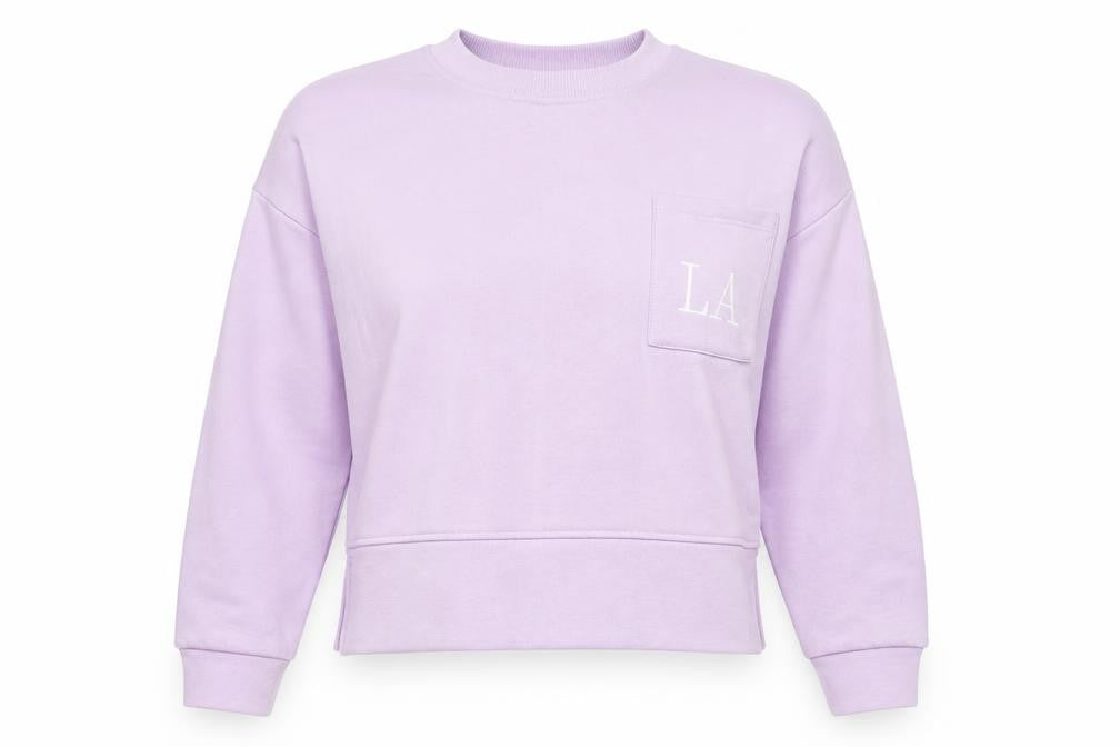 Front view of Primark women’s purple cotton pullover sweatshirt, size S, pullover - la