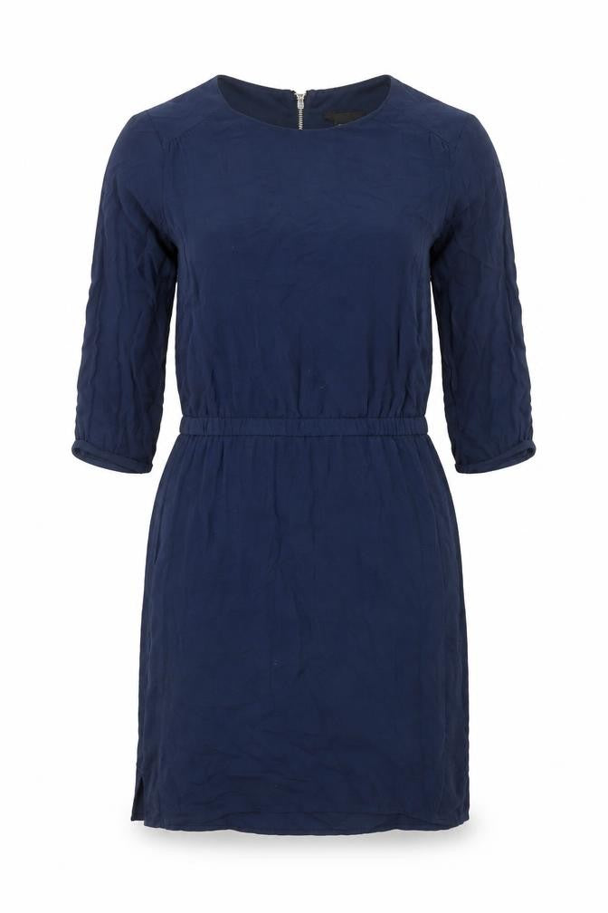 Front view of H&M women’s blue polyester a-line, size UK 4, crew neck zip - elastic waist