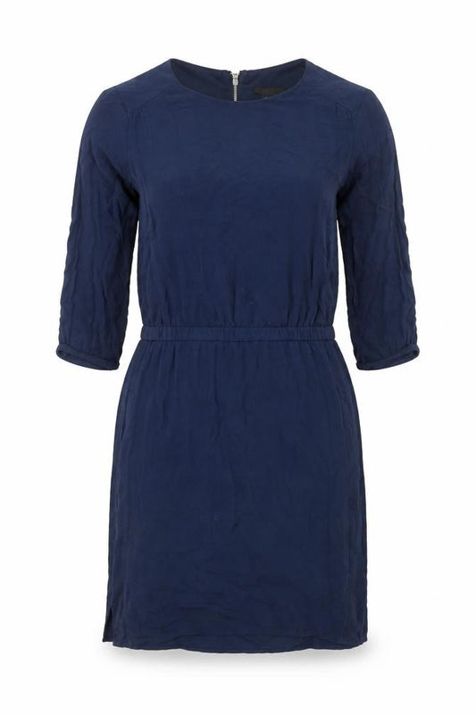 Front view of H&M women’s blue polyester a-line, size UK 4, crew neck zip - elastic waist