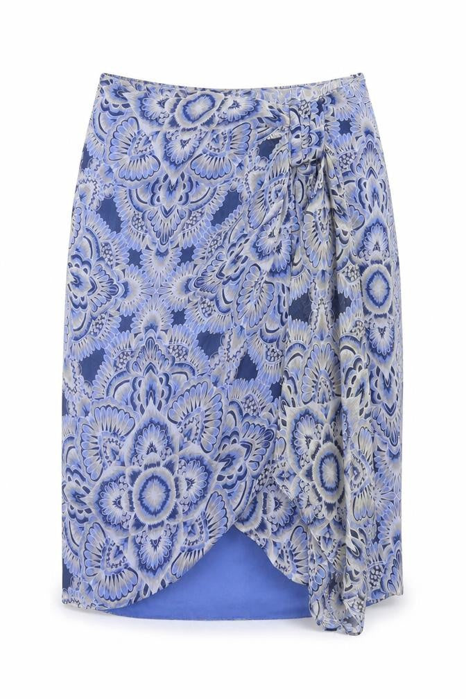 Mango Womens Blue Paisley Polyester A-Line Skirt Size 6 Zip - Tie Front