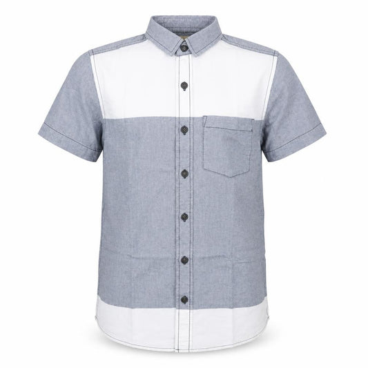 Front view of Twisted Soul men’s multicoloured colourblock cotton button-up, size XS, collared button