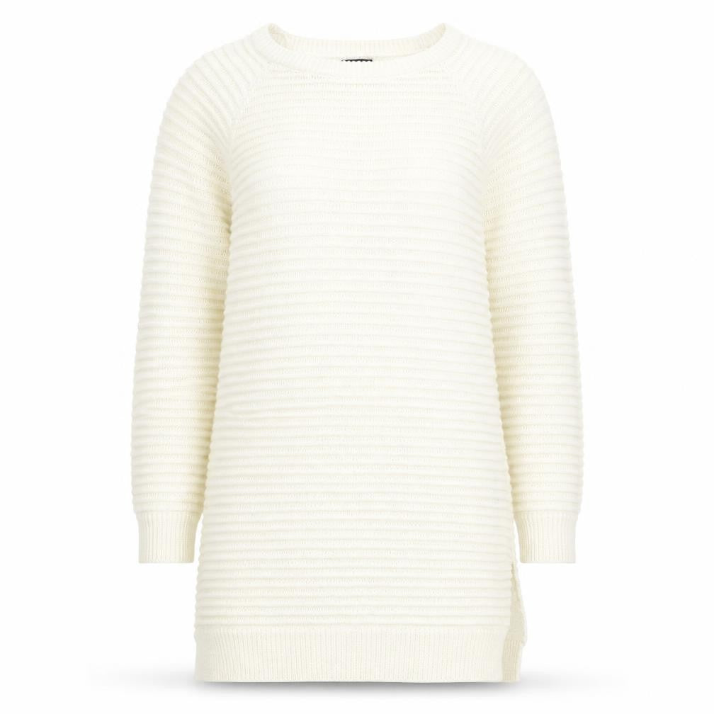 Front view of F&F women’s ivory round neck acrylic jumper, size UK 10