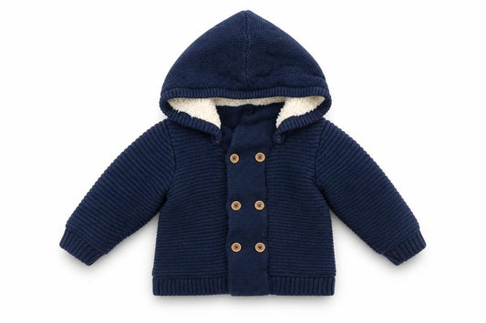 Front view of Obaibi Baby Blue Jacket, size 12, Months Button