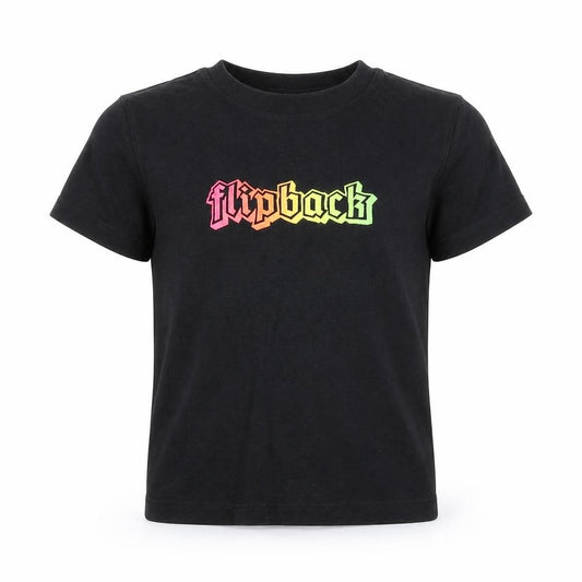Front view of Next girls’ black cotton basic t-shirt, size 5, years round neck pullover - flipback