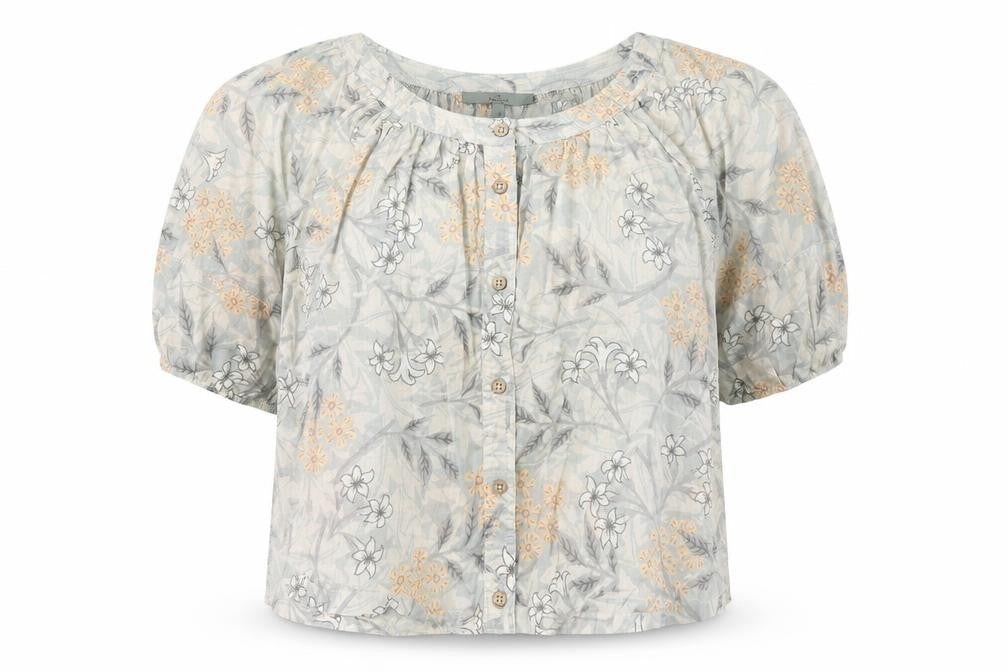 Next Womens Green Floral Cotton Basic Button-Up Size 6 Round Neck