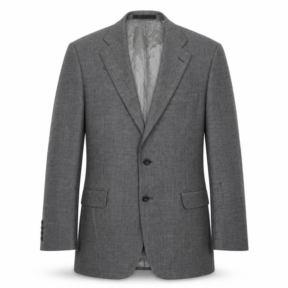Front view of Marks & Spencer men’s grey herringbone wool jacket suit jacket, size L