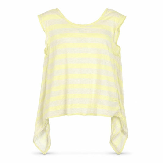 Front view of New Look women’s yellow striped polyester basic t-shirt, size UK 14, round neck - open back