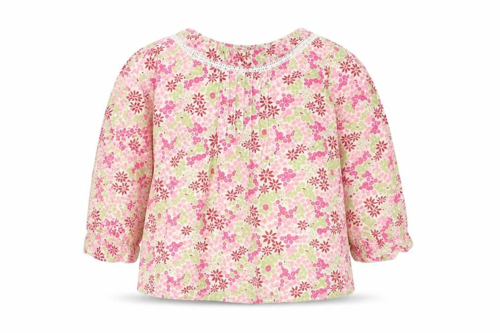 H&M Baby Pink Floral Cotton Basic Blouse Size 3-6 Months Round Neck Buckle