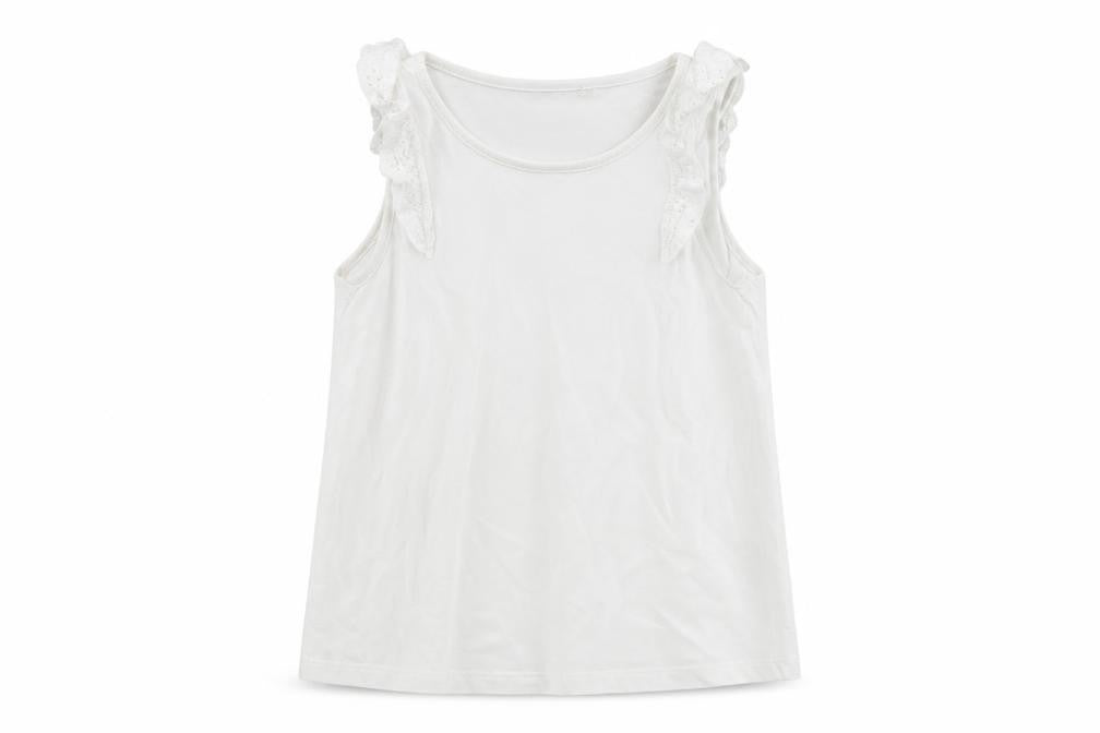 Front view of Next girls’ white cotton basic tank, size 4-5, years round neck pullover