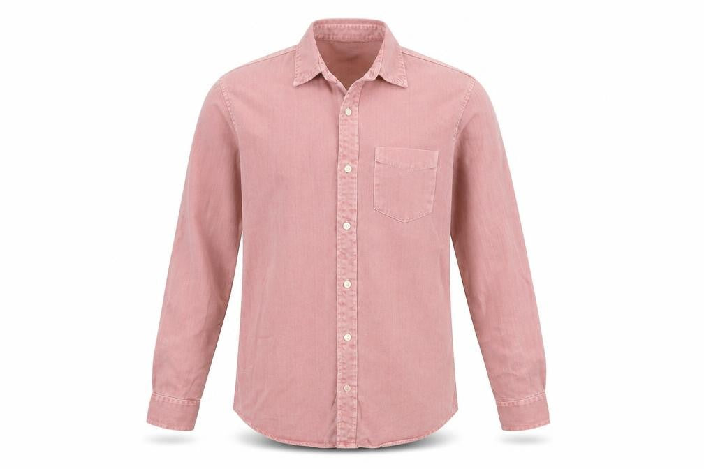 Pull&Bear Mens Pink Cotton Button-Up Size S Collared Button