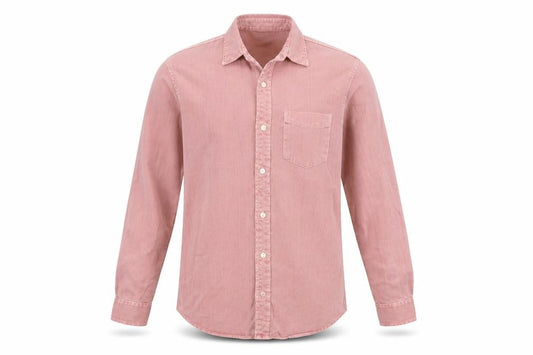 Front view of Pull&Bear men’s pink cotton button-up, size S, collared button