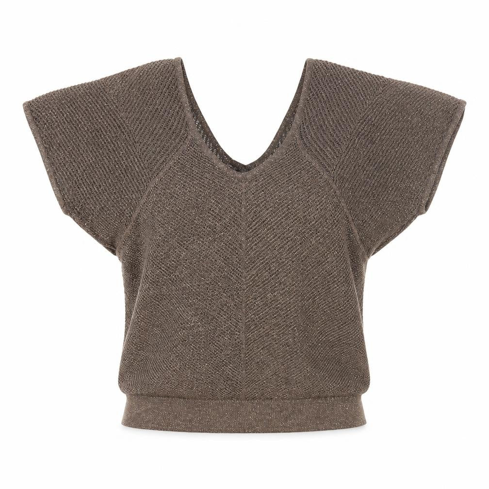 Front view of Express women’s brown v-neck acrylic jumper, size S