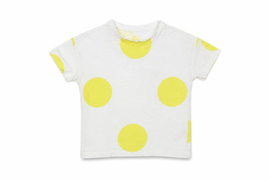 Front view of F&F Baby White Polka Dot Cotton Pullover T-Shirt, size 18-24, Months Crew Neck Pullover