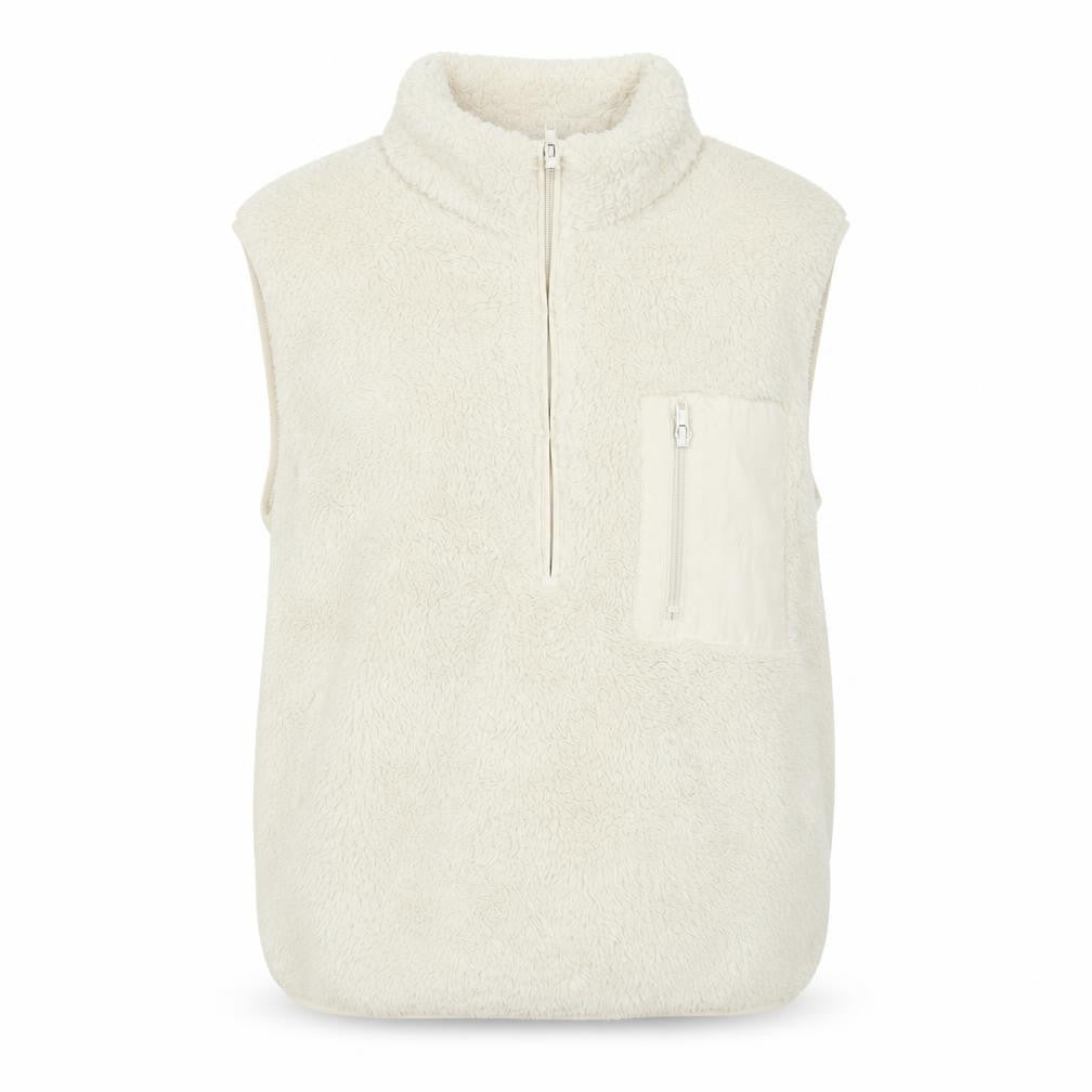 Front view of Divided by H&M women’s beige gilet jacket, size S, zip