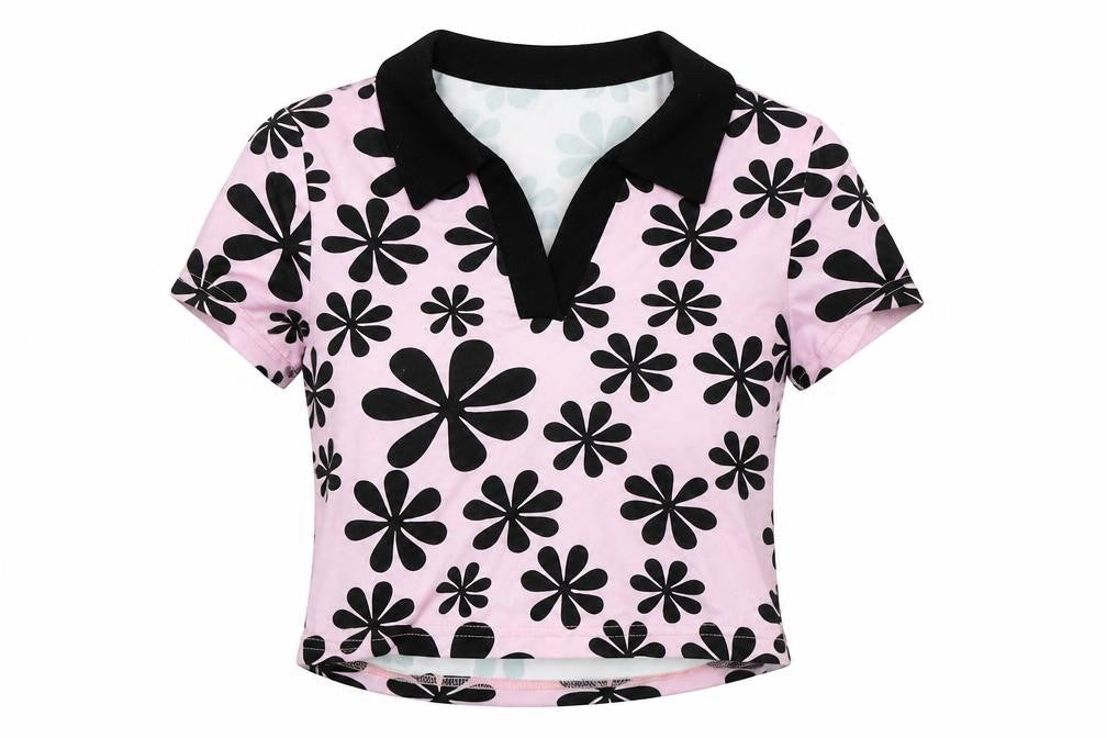 SHEIN Womens Pink Geometric Polyester Basic Polo Size XS Collared