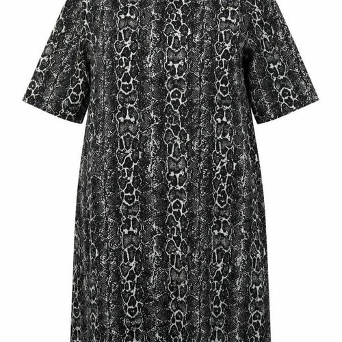 Capsule Womens Black Geometric Polyester T-Shirt Dress Size 14 Round Neck