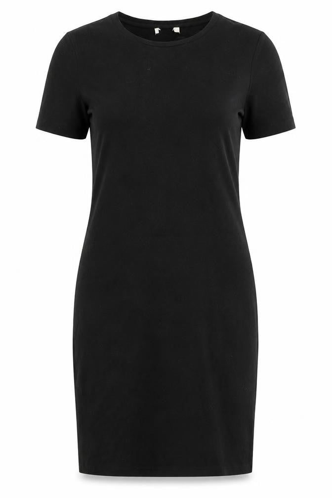 Front view of H&M women’s black polyester bodycon, size M, round neck zip
