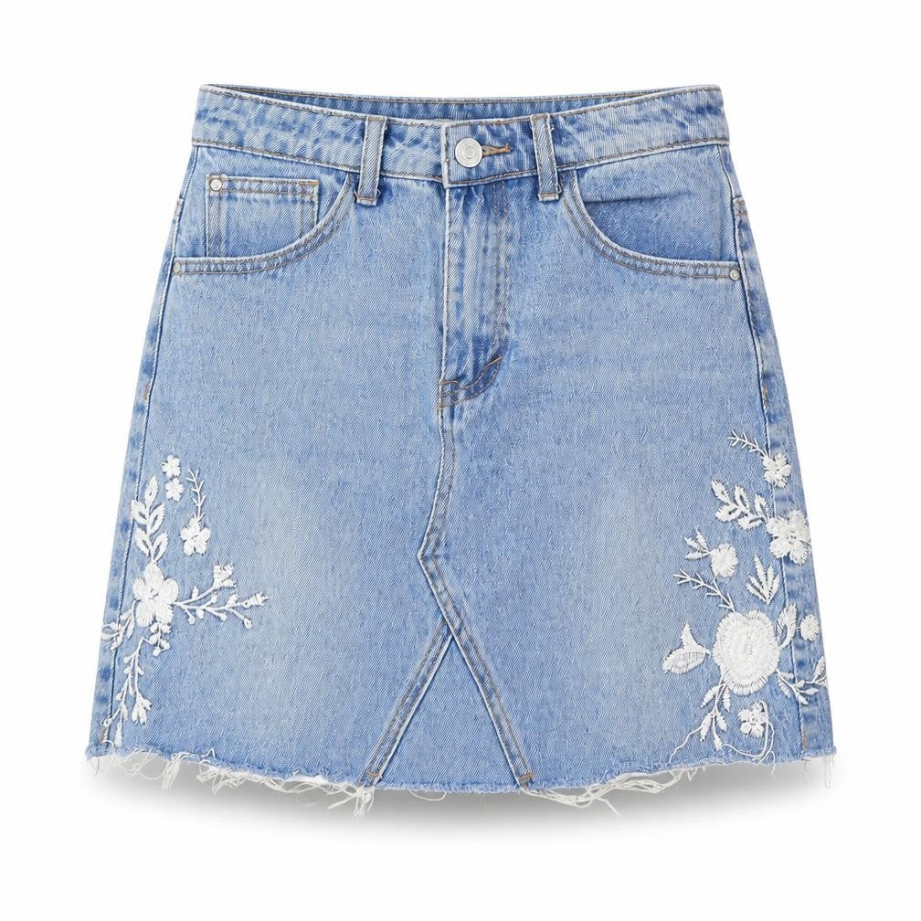 Denim & Co. Womens Blue Floral Cotton A-Line Skirt Size 8 Button