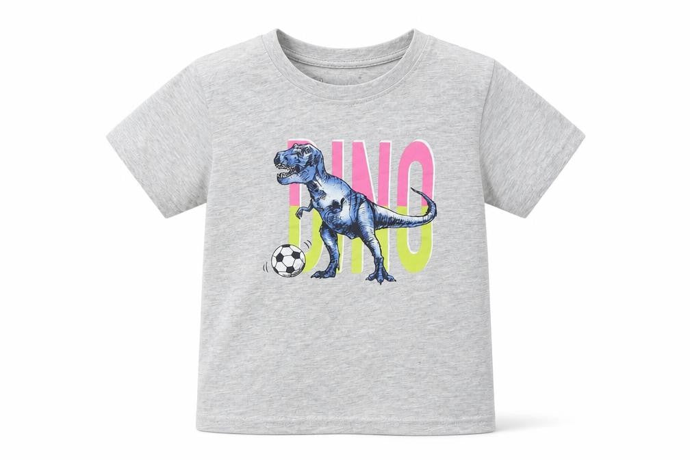Front view of Primark boys’ grey cotton basic casual, size 6-7, years round neck pullover - dinosaur