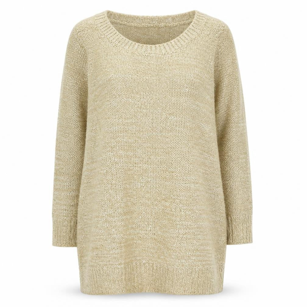 Front view of F&F women’s gold round neck polyester jumper, size UK 14