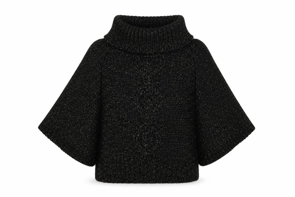 Aftershock Womens Black Roll Neck Acrylic Cape Jumper Size M